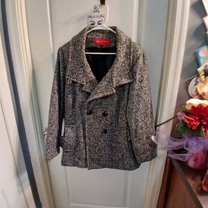 Anne Klein Black and Gray Tweed Coat